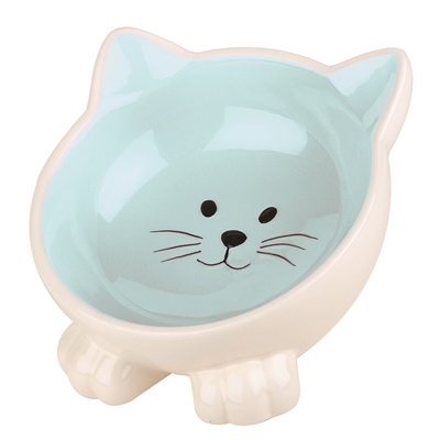 Happy pet kattenvoerbak blauw/ creme