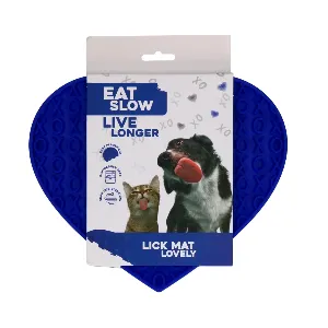 Eat Slow Live Longer katten lick mat in hartvorm blauw