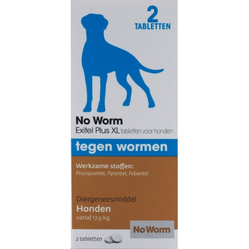 No Worm Exitel Plus Ontwormingstabletten hond >17,5 kg 2 tabletten